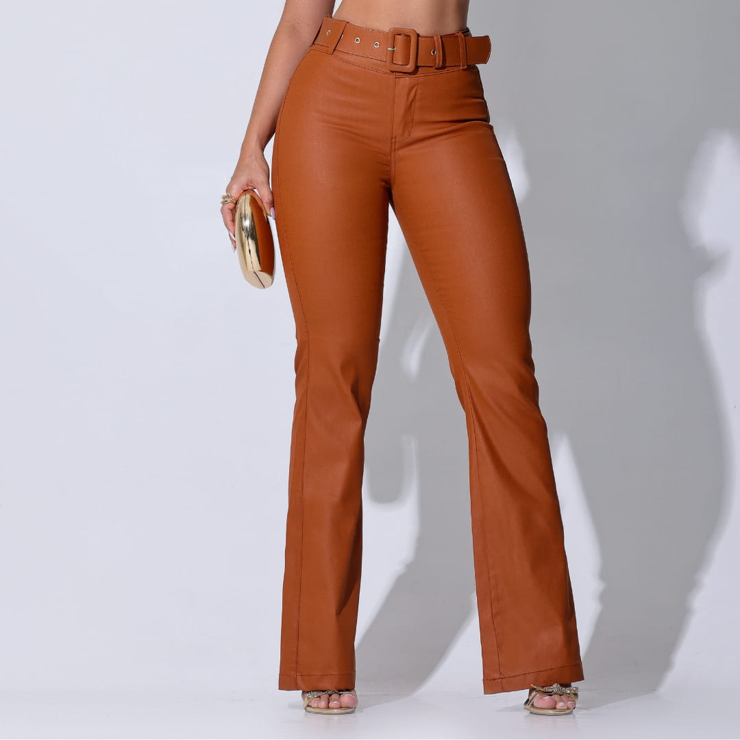 Calça Flare Encerada Caramelo c/ Cinto Tifany - SM270C